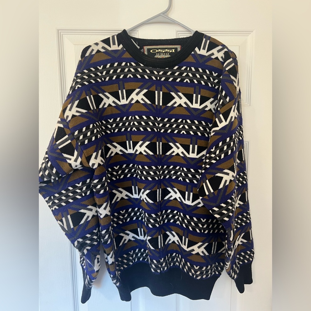 Men's OSSI Skiwear Geometric Sweater - Blue, White, Black, Brown